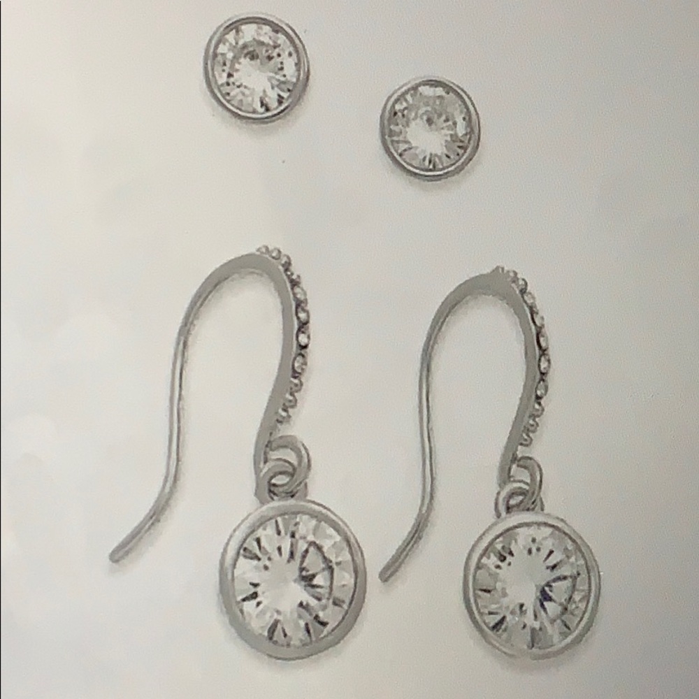 NWT Boxed Set Silver tone CZ Stud & Drop Earrings